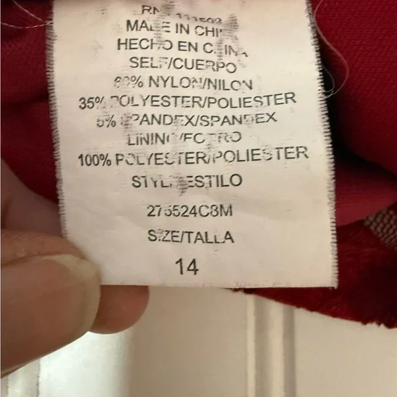 Luxology Red Lace Shift Dress size 14 3/4 sleeve Elegant (229) - Picture 7 of 8